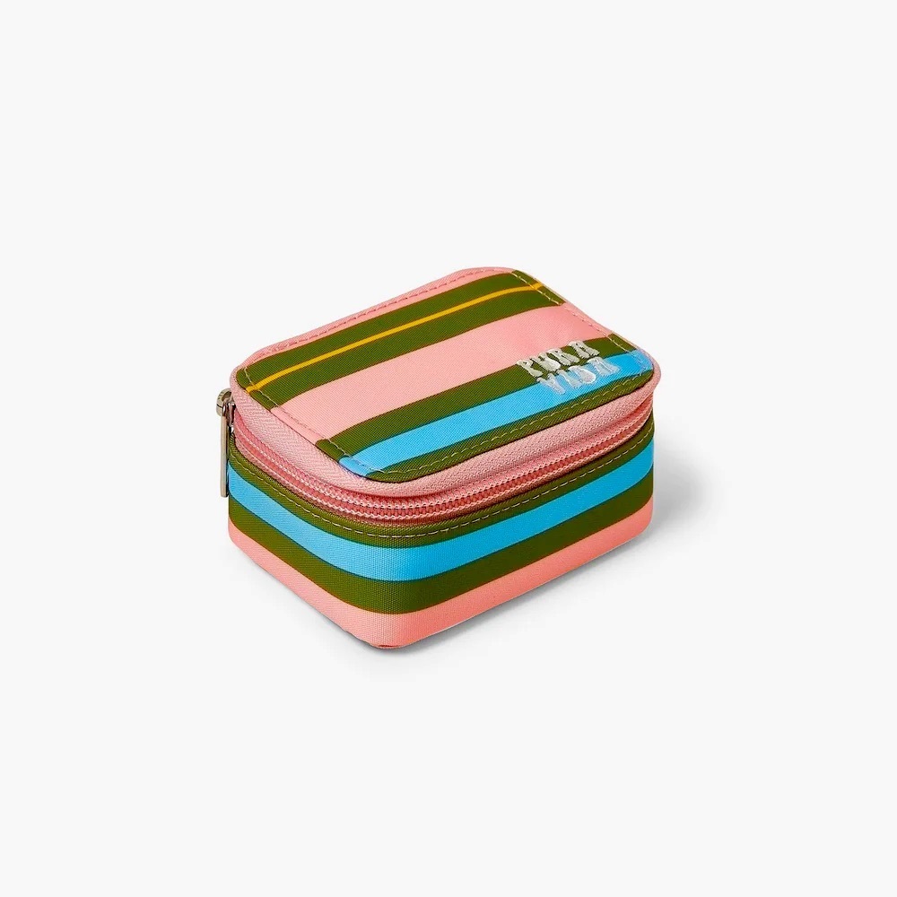 PURA VIDA MINI PINK AND GREEN STRIPED JEWELRY CASE NWT